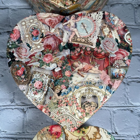 Set of 3 Heart-Shaped Floral Decorative Gift Boxes Valentine Victorian Romantic - Picture 10 of 16